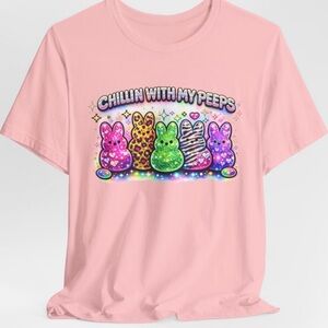 Bella Canvas 90s Style Easter Pink Tee with Colorful Bunny Design